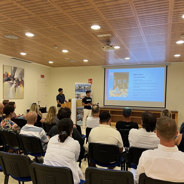 Federico speaking at an event